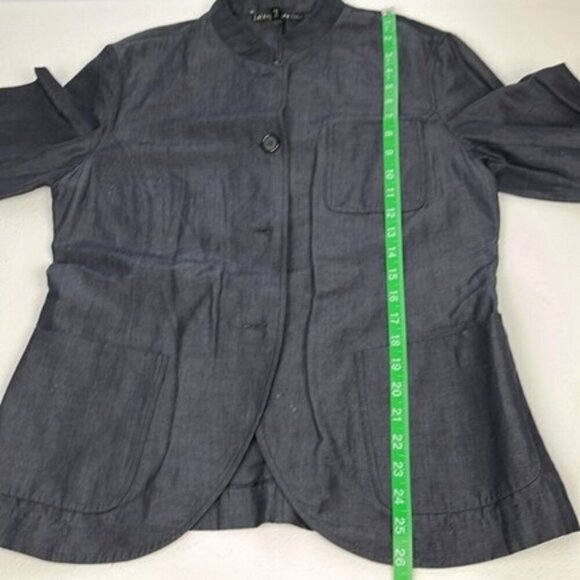 Lafayette 148 Linen/Wool Blazer Mandarin Collar Navy Blue Button Jacket 10 - Picture 8 of 8